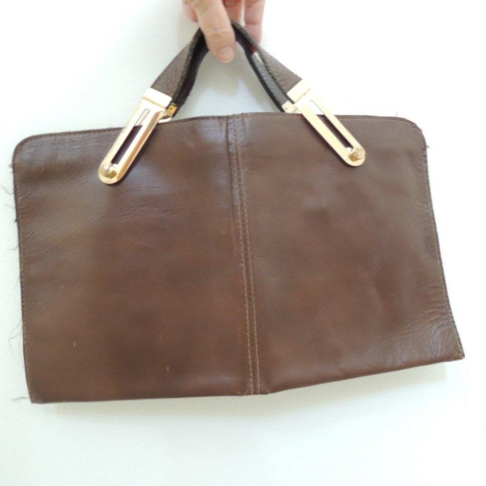 Ladies Genuine Leather Purse Brown Clutch Vtg 70s BOHO Hand Bag USA Made